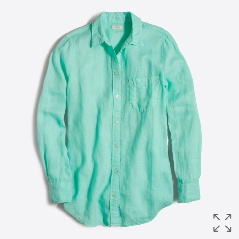 J. Crew Green Linen Button-Down Shirt